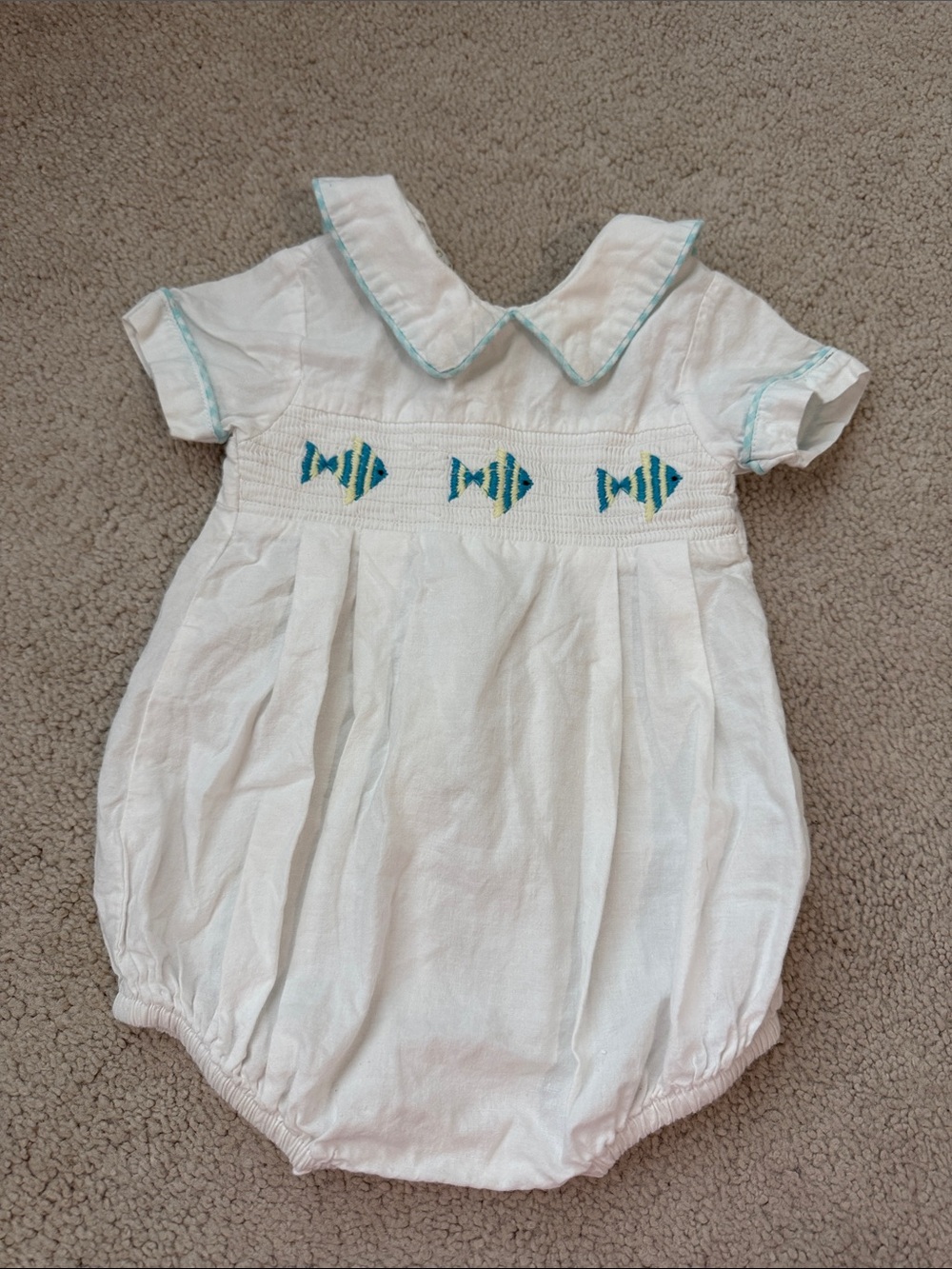 White Bubble with Teal Fish Smocking